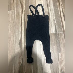 Grey Ribbed Knit Kids Suspender Pants